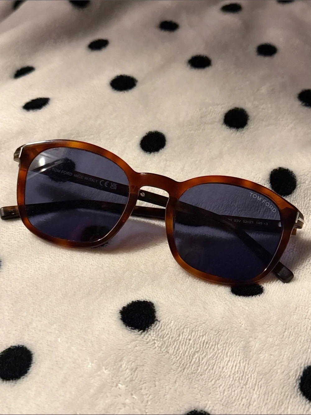 Tom Ford Men’s Tortoiseshell Frame Sunglasses with Blue Lenses